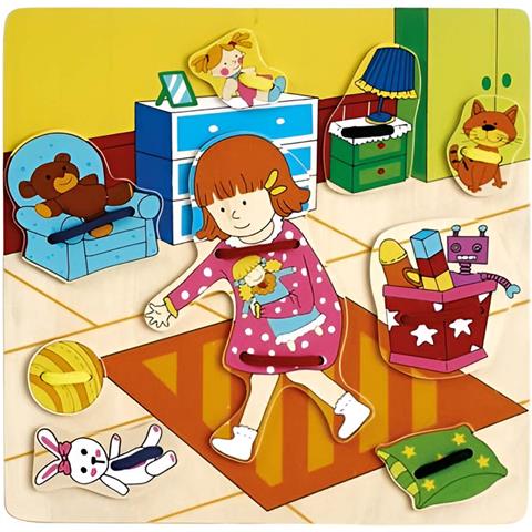 Set Di Lacci Educativi In Legno Per Camera Dei Bambini 22x22 Cm, Multicolore - Foto 1