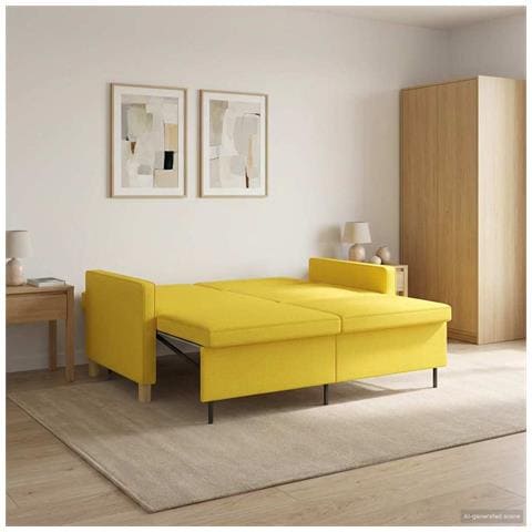 Divano Letto Estraibile Giallo Chiaro Tessuto - Foto 2
