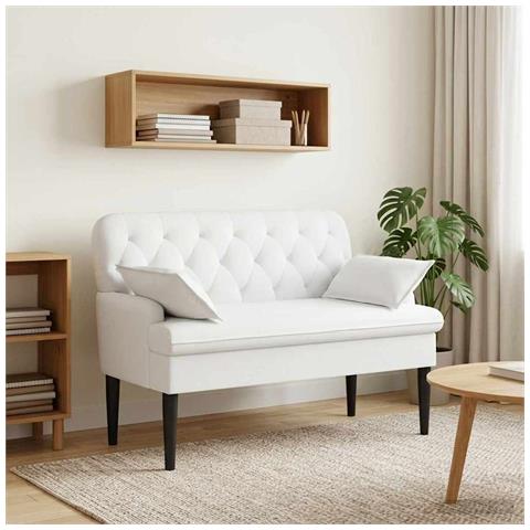 Loveseat con bottoni imbottiti Bianco 111 x 68 x 80 cm Tessuto - Foto 2