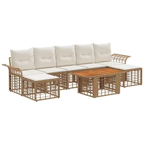 Set Divano da Giardino 8 pz Naturale e Bianco Crema polyrattan - Foto 1