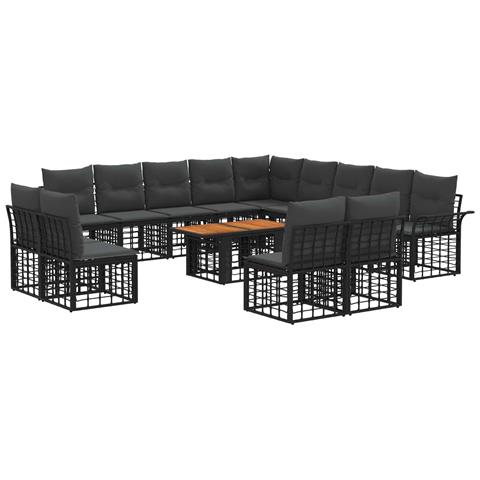 Set Divano da Giardino 14 pz Nero e Grigio scuro polyrattan - Foto 1