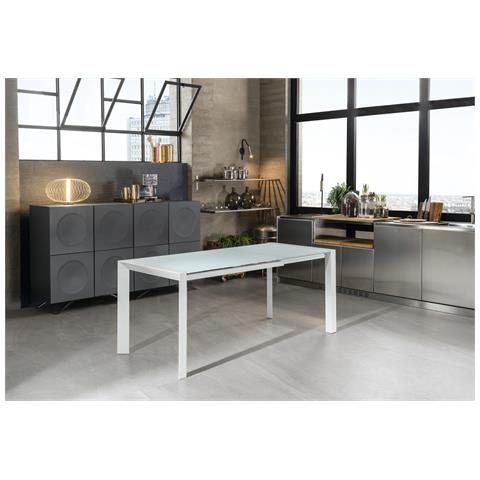 Tavolo Allungabile Top In Vetro Acidato Struttura Metallo Bianco Pixel Om 189 Bi - Foto 7