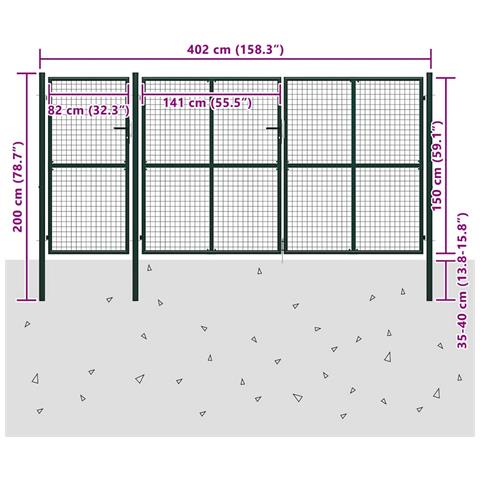 Cancello Per Giardino In Acciaio 400x150 Cm Verde - Foto 5