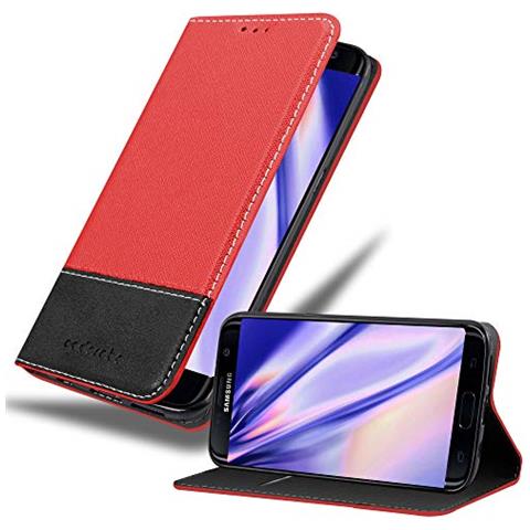 Custodia Compatibile Con Samsung Galaxy S7 Edge In Rosso Nero - Coperchio Protettiva Con Chiusura Magnetica, Funzione Stand E Tasca Per Le Carte - Foto 1
