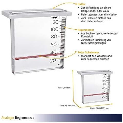 Regenmesser 471014 Analogica Misuratori Per Fence Ringhiera Trasparente L195 X B45 X H255 Mm - Foto 2