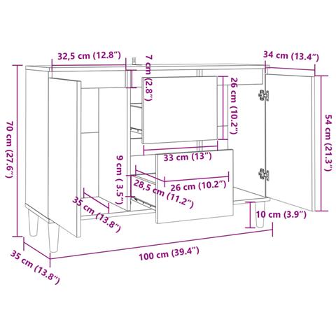 Credenza Bianca 101x35x70 cm in Legno Multistrato - Foto 2