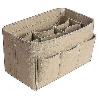Inserto Organizzatore Per Borsa In Feltro Beige 30x14,5 Cm - Pieghevole Con Multi Tasche, Divisori Per Tote Bag E Borse A Mano