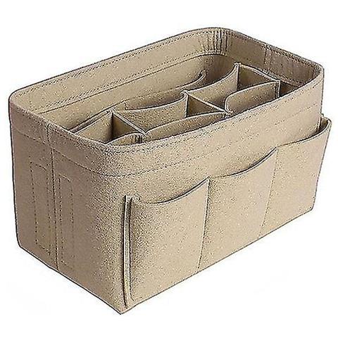 Inserto Organizzatore Per Borsa In Feltro Beige 30x14,5 Cm - Pieghevole Con Multi Tasche, Divisori Per Tote Bag E Borse A Mano