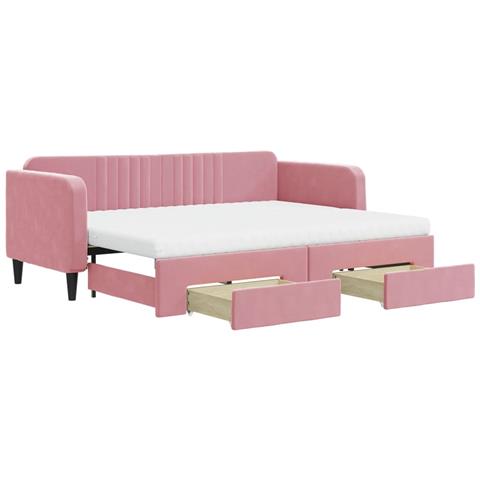 Divano Letto Estraibile Con Cassetti Rosa 80x200 Cm Velluto - Foto 1