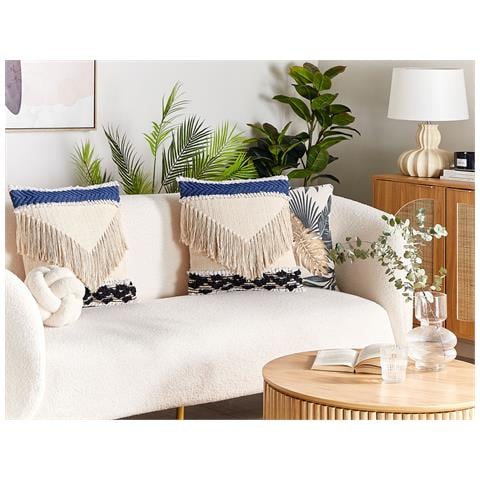 Set Di 2 Cuscini Sofca Cotone 45 X 45 Cm Beige Trama Geometrica - Foto 1