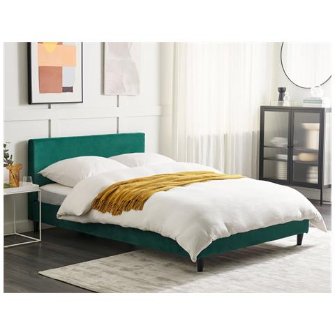 Letto Velluto Fitou 140 X 200 Cm Verde Scuro - Foto 1