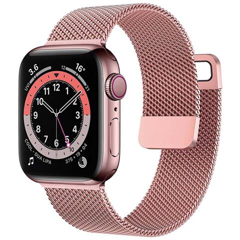 Cinturino Per Apple Watch 42/44/45mm Acciaio Inox Stile Milanese, Rosa - Foto 4