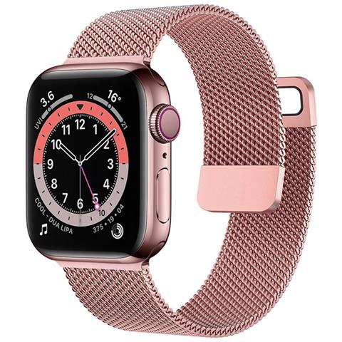 Cinturino Per Apple Watch 42/44/45mm Acciaio Inox Stile Milanese, Rosa - Foto 1