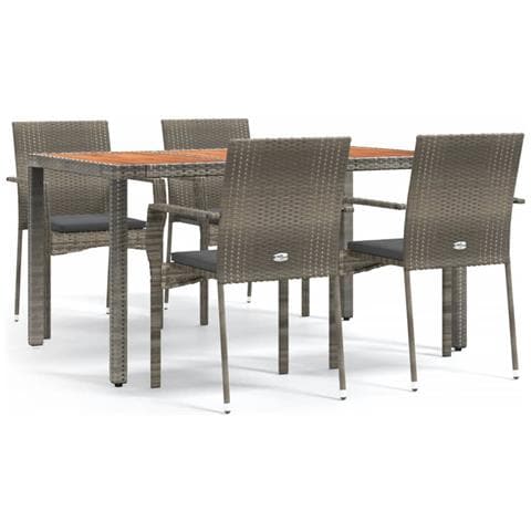 Set Da Pranzo Da Giardino 5 Pz Con Cuscini In Polyrattan Grigio - Foto 1