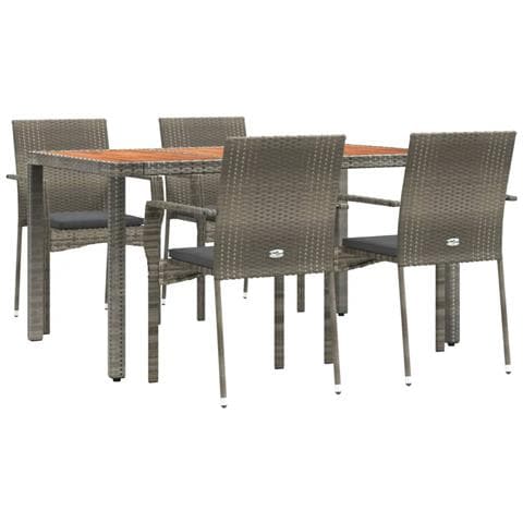 Set Da Pranzo Da Giardino 5 Pz Con Cuscini In Polyrattan Grigio - Foto 2