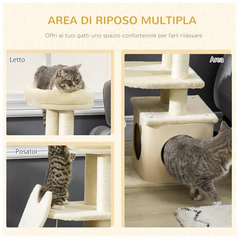 Albero Tiragraffi Per Gatti Con Tappetino E Pali In Sisal, Casetta Sfoderabile E Lettino, 60x30x83cm, Beige - Foto 2