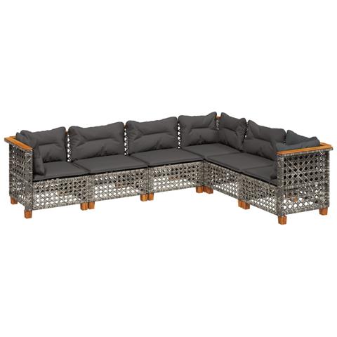Set Divano da Giardino 6 pz con Cuscini Grigio in Polyrattan - Foto 1