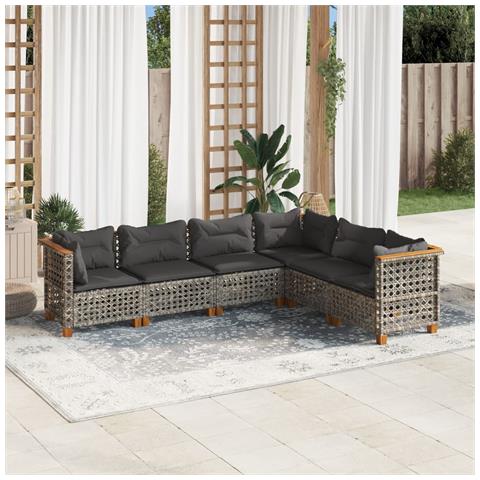 Set Divano da Giardino 6 pz con Cuscini Grigio in Polyrattan - Foto 2