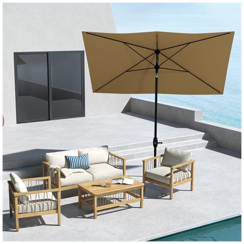 Ombrellone da Giardino Rettangolare 3x2 m con Apertura a Manovella e Inclinabile, Caffè - Foto 6