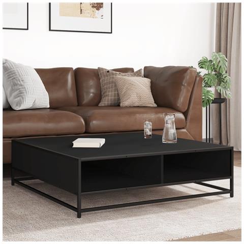 Tavolino Nero 100x100x30 Cm Legno In Truciolato E Metallo - Foto 3