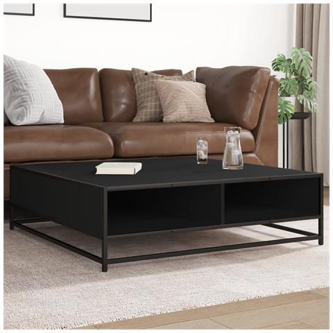 Tavolino Nero 100x100x30 Cm Legno In Truciolato E Metallo - Foto 1