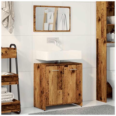 Mobile Da Bagno Con Specchio In Legno Antico Legno Multistrato - Foto 3