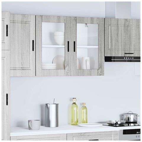 Pensile Da Cucina Con Porta In Vetro Porto Grigio Sonoma - Foto 3