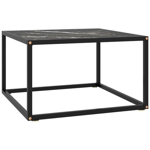 Tavolino Da Salotto Nero Con Vetro Marmo Nero 60x60x35 Cm - Foto 2