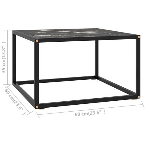 Tavolino Da Salotto Nero Con Vetro Marmo Nero 60x60x35 Cm - Foto 5