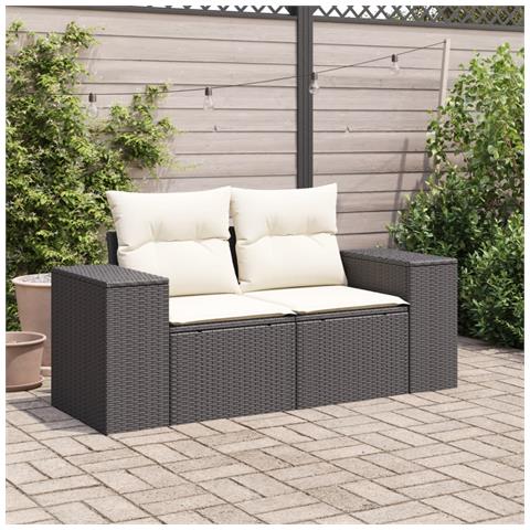 Divano Da Giardino Con Cuscini A 2 Posti Nero In Polyrattan - Foto 2