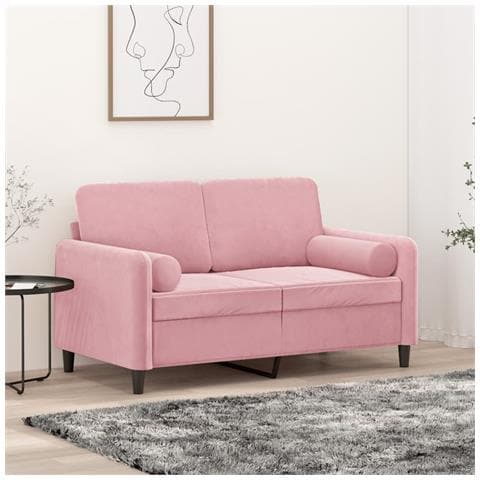 Divano a 2 Posti con Cuscini Rosa 120 cm in Velluto - Foto 2
