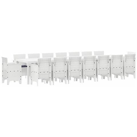 Set Pranzo Giardino 17 Pezzi con Cuscini Bianco Polyrattan, Tavolo Giardino Bianco 250x100x73 cm Polyrattan, Tavolo Giardino Bianco 150x100x73 cm Polyrattan, Sedie Giardino con Cuscini 4 pezzi Bianco Polyrattan - Foto 1