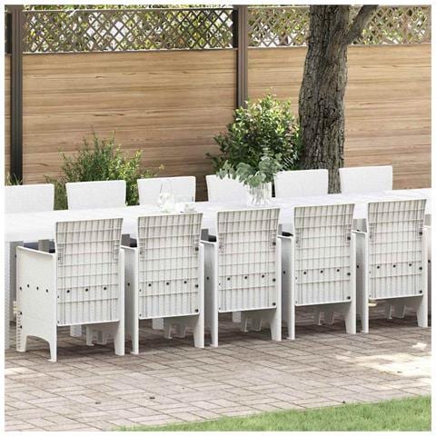 Set Pranzo Giardino 17 Pezzi con Cuscini Bianco Polyrattan, Tavolo Giardino Bianco 250x100x73 cm Polyrattan, Tavolo Giardino Bianco 150x100x73 cm Polyrattan, Sedie Giardino con Cuscini 4 pezzi Bianco Polyrattan - Foto 2