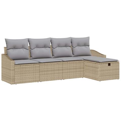 Set Divano da Giardino 5 Pezzi con Cuscini Beige Polyrattan - Foto 1