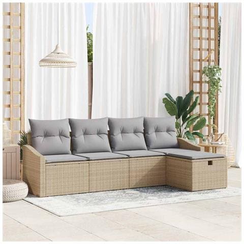 Set Divano da Giardino 5 Pezzi con Cuscini Beige Polyrattan - Foto 2