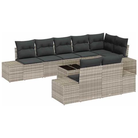 Set Divano da Giardino 9 Pezzi con Cuscini Grigio Polyrattan - Foto 1