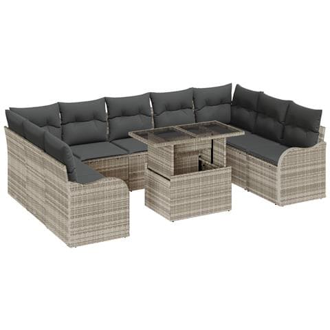 Set divano giardino  a 10 pezzi con cuscini grigio chiaro in polyrattan, Divano giardino  per due persone con cuscini grigio chiaro in polyrattan - Foto 1