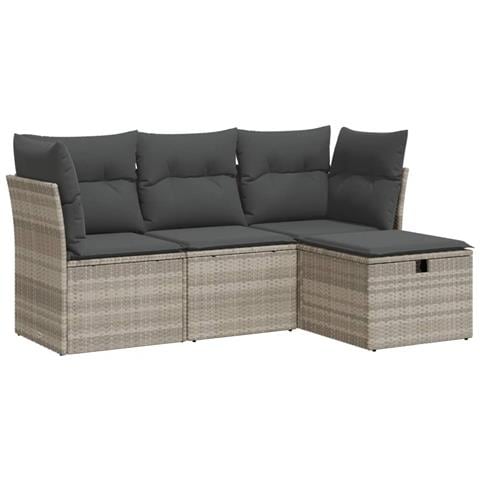 Set Divano da Giardino 4pz con Cuscini Grigio Chiaro Polyrattan - Foto 1