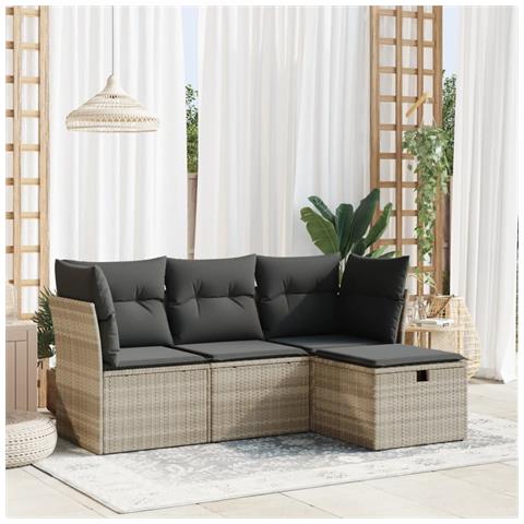 Set Divano da Giardino 4pz con Cuscini Grigio Chiaro Polyrattan - Foto 2