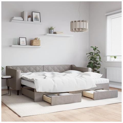 Divano Letto Estraibile con Cassetti Tortora 90x200 cm Tessuto - Foto 2