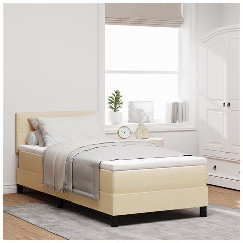 Letto a Box con Materasso Crema 90x200 cm Tessuto - Foto 2