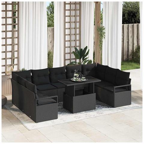 Set Divano da Giardino 10 pcs Nero Poly Rattan - Foto 2