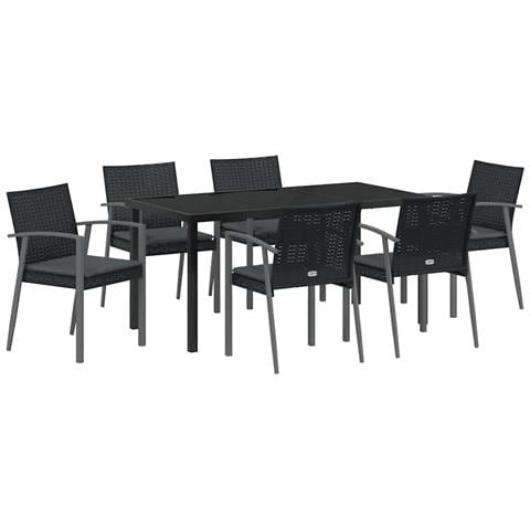 Set da Pranzo per Giardino 7 pcs Nero Poly Rattan - Foto 1