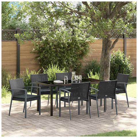 Set da Pranzo per Giardino 7 pcs Nero Poly Rattan - Foto 2