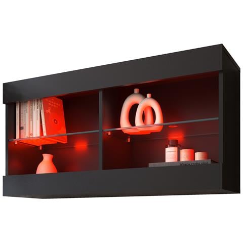 Komodee Tivoli Horizontal 100 Vetrina Sospesa, Nero/nero, Illuminazione Led Multicolore Rgb, Larghezza 100 Cm X Altezza 50 Cm X Profondità 29 Cm, Per Soggiorno, Sala Da Pranzo - Foto 3