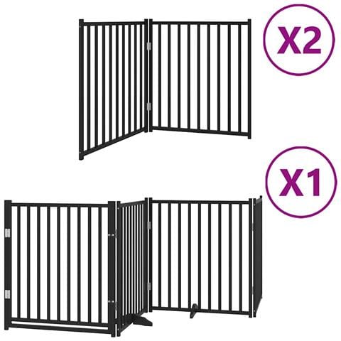 Cancello Cani Porta Pieghevole Nero 8 Pannelli 640 cm Pioppo - Foto 1