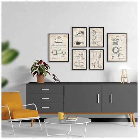 Set Di 6 Stampe Poster Con Brevetti Di Basket Poster Con Immagini Di Brevetti Retrò Design D'interni In Stile Vintage A3 & A4 Cornice Nera - Foto 2