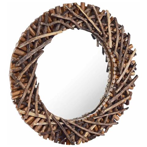 Specchio Da Parete 60 Cm In Legno Di Teak Rotondo - Foto 1