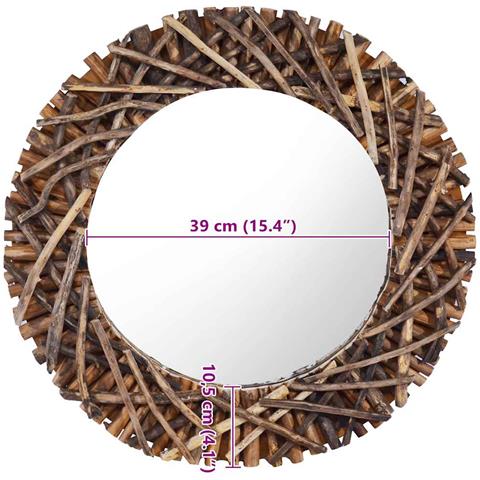 Specchio Da Parete 60 Cm In Legno Di Teak Rotondo - Foto 6