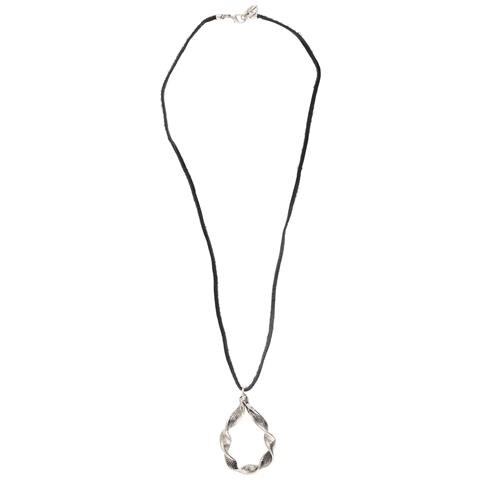 Collana Lunga ""eternal Wave"" In Pelle Nera Placcata Argento - Foto 1